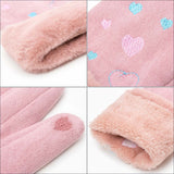 Suede Five Fingers Gloves Cute With Embroidered Heart - Komickonn