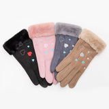 Suede Five Fingers Gloves Cute With Embroidered Heart - Komickonn