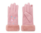 Suede Five Fingers Gloves Cute With Embroidered Heart - Komickonn