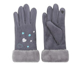 Suede Five Fingers Gloves Cute With Embroidered Heart - Komickonn