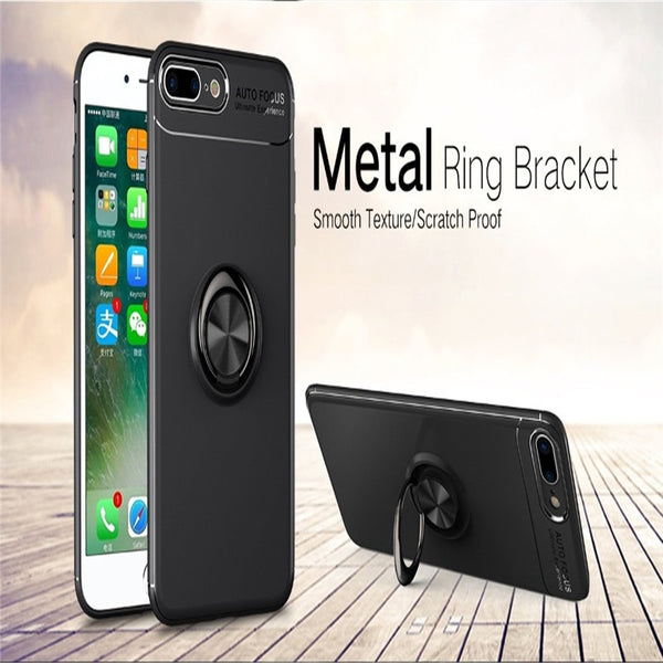 Phone Case Ultra Slim Silicon Armor Anti-knock Car Magnetic Metal Ring Bracket Cell Phone Shell Case for IPhone X 6/6S 7/8 Plus - Komickonn