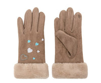 Suede Five Fingers Gloves Cute With Embroidered Heart - Komickonn