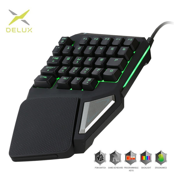Programmable Keys Delux T9 Pro Single Handed Game keyboard one hand Ergonomic Gaming Keypad For PUBG gun PC Laptop - Komickonn