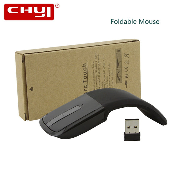 CHYI Foldable Wireless Computer Mouse Arc Touch Mice Slim Optical Gaming Folding Mause With USB Receiver For Microsoft PC Laptop - Komickonn