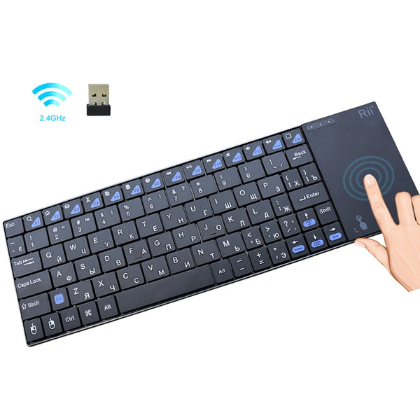 Rii mini i12 Ultra Slim QWERTY 2.4G Wireless Keyboard With Touchpad Multifunction For PS4 HTPC PC Smart TV IPTV Android TV Box - Komickonn