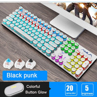 Steampunk Gaming Mechanical Keyboard Metal Panel Round Retro Keycap Backlit Wired Computer Peripherals for Desktop Laptop - Komickonn