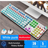 Steampunk Gaming Mechanical Keyboard Metal Panel Round Retro Keycap Backlit Wired Computer Peripherals for Desktop Laptop - Komickonn